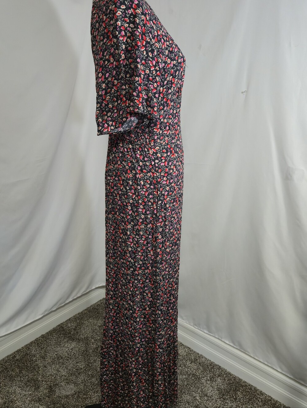 Love Stitch Black Floral V-Neck Maxi Dress with Pink and Red Blossoms - Picture 2 of 10
